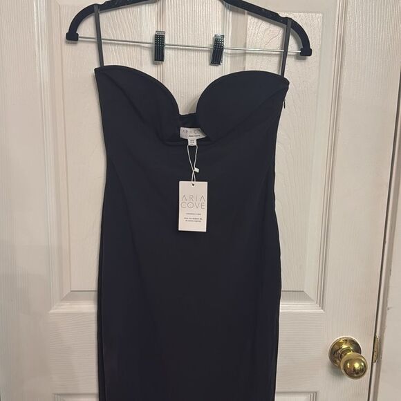 Aria Cove Women's Bandeau Plunge Wire Detail Maxi Strapless Dress Black SZ 6 NWT - Picture 7 of 10